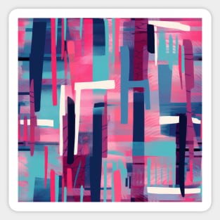 Cubist Harmony: Modern Geometric Dance in Pink, Blue, and Violet Sticker